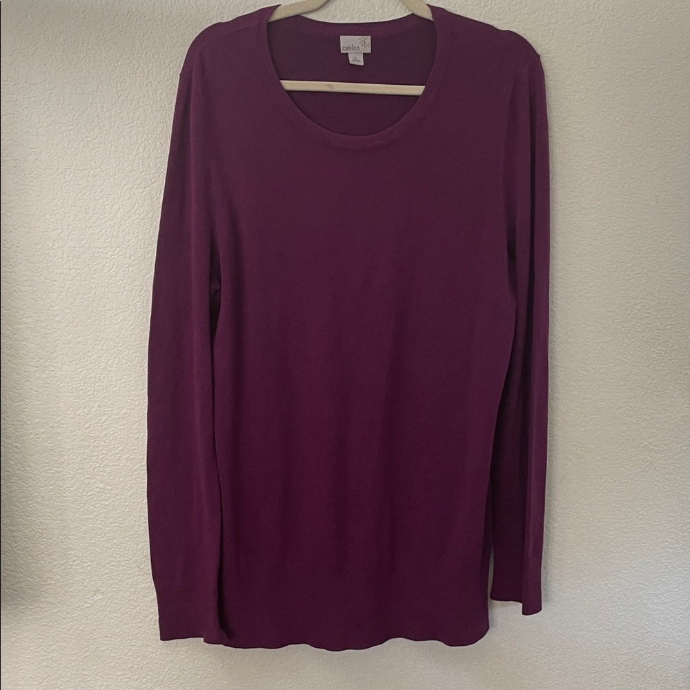 Caslon Deep Plum Long-Sleeve Crewneck long blouse tunic Xl 22x32